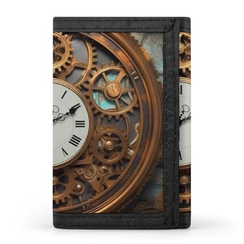 FZQVSGW Eine dreifach gefaltete Pizza-Geldbörse mit 8 Kartenfächern, Kreditkartenhalter, geteilte Geldtasche, Rusty Steampunk Uhr, Einheitsgröße, Modern von FZQVSGW