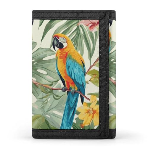 FZQVSGW Galaxy Tiger Trifold Wallet Coin Purse With 8 Card Slots Credit Card Holder Divided Billfold Wallet, Tropische Pflanzen und Papageien, Einheitsgröße, Modern von FZQVSGW