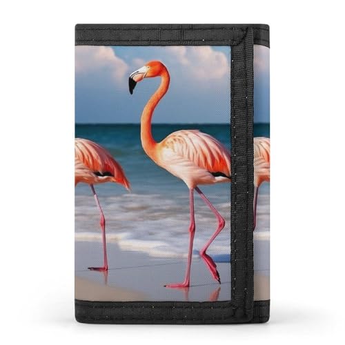 FZQVSGW Geldbörse mit Kanada-Flagge, dreifach gefaltet, Münzgeldbörse mit 8 Kartenfächern, Kreditkartenhalter, geteilte Geldtasche, Flamingo am Strand, Einheitsgröße, Modern von FZQVSGW