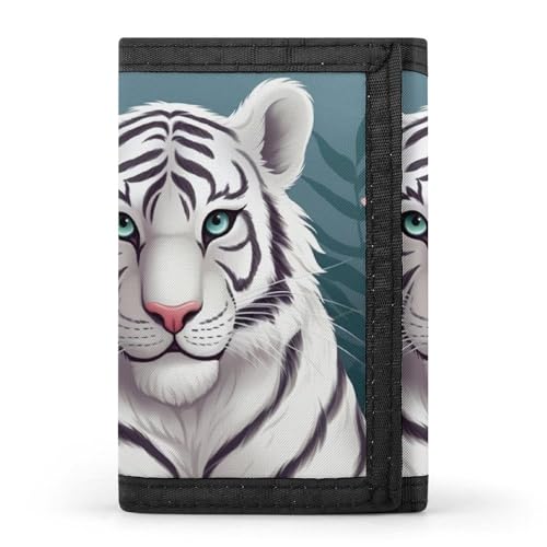 FZQVSGW Geldbörse mit Vogel-, Feuer- und Wasser-Motiv, dreifach gefaltet, mit 8 Kartenfächern, Kreditkartenhalter, geteilte Geldtasche, Süßer weißer Tiger, Einheitsgröße, Modern von FZQVSGW