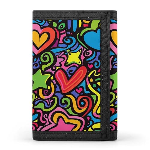 FZQVSGW Geldbörse mit farbigen Totenkopfbildern, dreifach gefaltet, Münzgeldbörse mit 8 Kartenfächern, Kreditkartenhalter, geteilte Geldscheinfach, Kritzeleien und Linien, Einheitsgröße, Modern von FZQVSGW