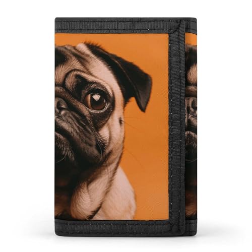 FZQVSGW Geldbörse mit farbigen Totenkopfbildern, dreifach gefaltet, Münzgeldbörse mit 8 Kartenfächern, Kreditkartenhalter, geteilte Geldscheinfach, Mops, Einheitsgröße, Modern von FZQVSGW
