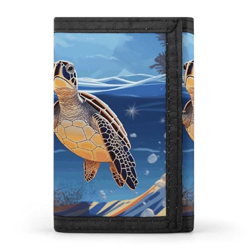 FZQVSGW Geldbörse mit farbigen Totenkopfbildern, dreifach gefaltet, Münzgeldbörse mit 8 Kartenfächern, Kreditkartenhalter, geteilte Geldscheinfach, Schildkröte am Strand, Einheitsgröße, Modern von FZQVSGW