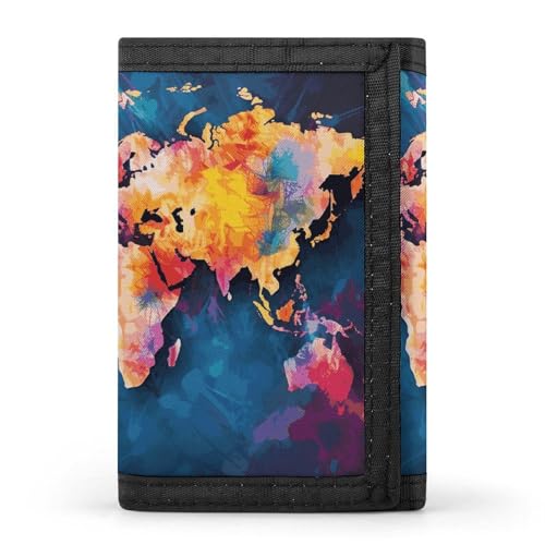 FZQVSGW Harp Seal Painting Trifold Wallet Coin Purse With 8 Card Slots Credit Card Holder Divided Billfold Wallet, Abstrakte Weltkarte, Einheitsgröße, Modern von FZQVSGW