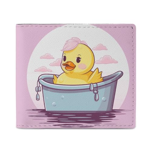 FZQVSGW Heißluftballon-Muster Geldbörse, Leder Bifold Wallet Slim und Stylish PU Kartenhalter Kleine Münzbörse, Gelbe Cartoon-Ente, Einheitsgröße von FZQVSGW