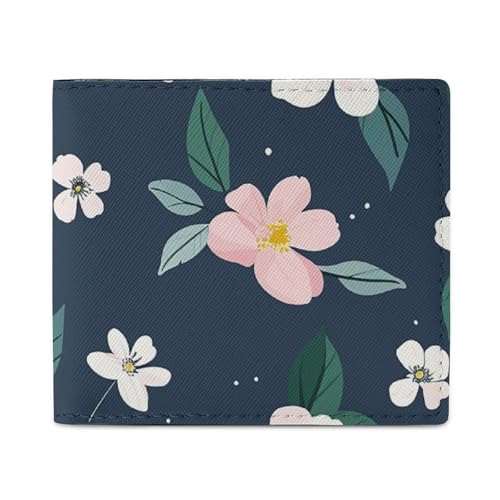 FZQVSGW Heißluftballon-Muster Geldbörse, Leder Bifold Wallet Slim und Stylish PU Kartenhalter Kleine Münzbörse, Marineblaue Blume, Einheitsgröße von FZQVSGW