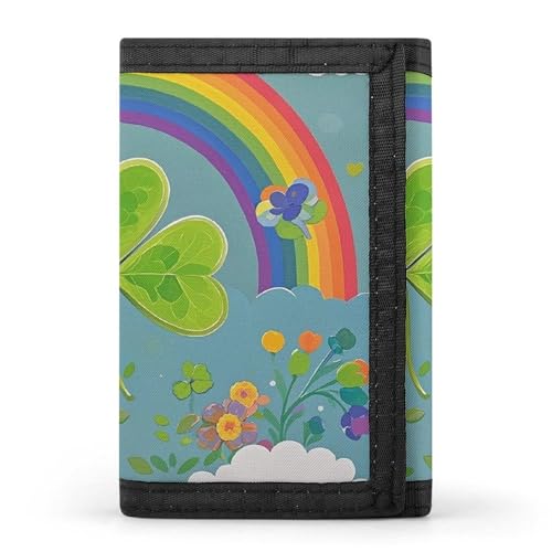 FZQVSGW Igel dreifach gefaltete Geldbörse mit 8 Kartenfächern, Kreditkartenhalter, geteilte Geldtasche, Regenbogen-Kreis-Kleeblatt, Einheitsgröße, Modern von FZQVSGW