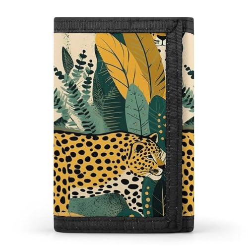 FZQVSGW Leaves And Panther Trifold Wallet Coin Purse With 8 Card Slots Credit Card Holder Divided Billfold Wallet, Gelb und Dunkelgrün, Einheitsgröße, Modern von FZQVSGW