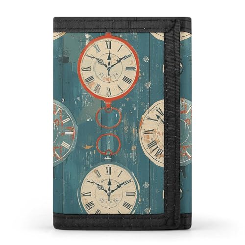 FZQVSGW Leaves And Panther Trifold Wallet Coin Purse With 8 Card Slots Credit Card Holder Divided Billfold Wallet, Retro-Uhr-Muster, Einheitsgröße, Modern von FZQVSGW