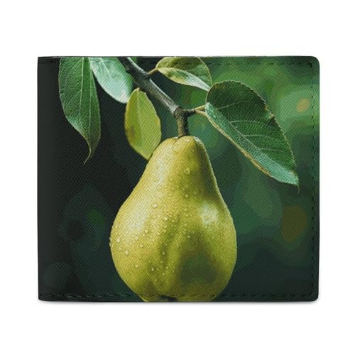 FZQVSGW Leder Geldbörse für Herren Neujahr Tiger Logo Design Bifold Wallet PU Kartenhalter Kleiner Kreditkartenhalter Stilvolle Kleine Münzbörse für Frauen, Birnen auf dem Baum, Einheitsgröße von FZQVSGW