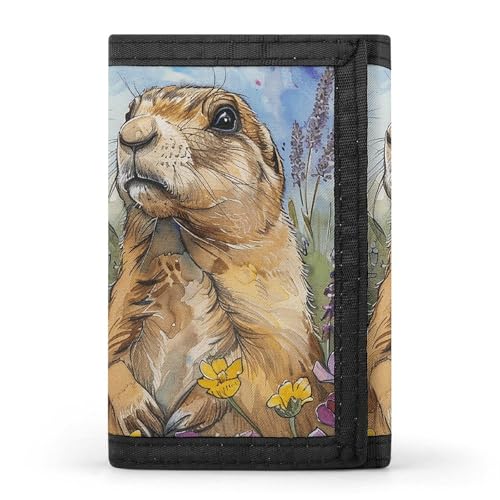 FZQVSGW Niedliche Baby-Igel-Geldbörse, dreifach gefaltet, Münzgeldbörse mit 8 Kartenfächern, Kreditkartenhalter, geteilte Geldscheinfach, Zwei Präriehunde, Einheitsgröße, Modern von FZQVSGW