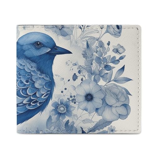 FZQVSGW Orangefarbener Hintergrund mit Pferdekopf-Geldbörse, Ledergeldbörse, schmaler und stilvoller PU-Kartenhalter, kleine Münzbörse, Bluebird und Blumen, Einheitsgröße von FZQVSGW