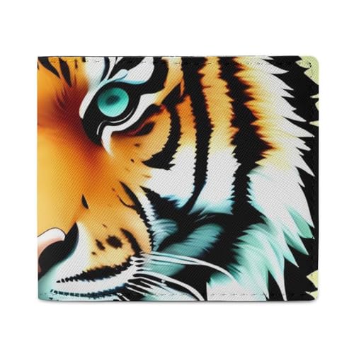 FZQVSGW Orangefarbener Hintergrund mit Pferdekopf-Geldbörse, Ledergeldbörse, schmaler und stilvoller PU-Kartenhalter, kleine Münzbörse, Little Fat Tiger Head, Einheitsgröße von FZQVSGW