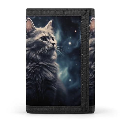 FZQVSGW Pomeranians Puppies And Point Trifold Wallet Coin Purse With 8 Card Slots Credit Card Holder Divided Billfold Wallet, Eine Katze im Nebel, Einheitsgröße, Modern von FZQVSGW