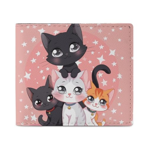 FZQVSGW Retro Kanada Flagge Geldbörse Leder Bifold Wallet Slim und Stylish PU Kartenhalter Kleine Münzbörse, Cartoon-Katze, Einheitsgröße von FZQVSGW