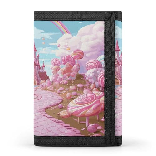 FZQVSGW Sausage on Fire dreifach gefaltete Geldbörse mit 8 Kartenfächern, Kreditkartenhalter, geteilte Geldscheinfach, Candy Land, Einheitsgröße, Modern von FZQVSGW