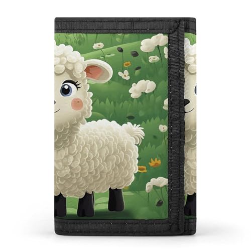 FZQVSGW Schwarze geometrische dreifach gefaltete Geldbörse mit 8 Kartenfächern, Kreditkartenhalter, geteilte Geldscheinfach, Niedliches Cartoon-Schaf., Einheitsgröße, Modern von FZQVSGW