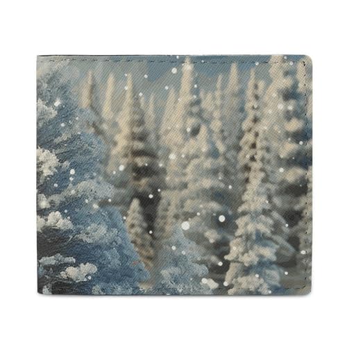 FZQVSGW Schwimmbad-Wasser-Geldbörse, Leder, Bifold Wallet, Slim und Stylish PU Kartenhalter, kleine Münzbörse, Snow Wonderland Pine Tree Christmas, Einheitsgröße von FZQVSGW