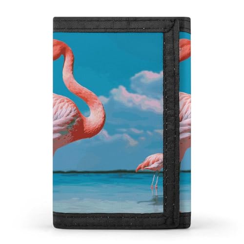 FZQVSGW Sea Sunset Flying Dragon Trifold Wallet Coin Purse With 8 Card Slots Credit Card Holder Divided Billfold Wallet, Flamingo im Wasser, Einheitsgröße, Modern von FZQVSGW