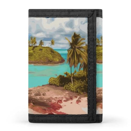 FZQVSGW Sea Sunset Flying Dragon Trifold Wallet Coin Purse With 8 Card Slots Credit Card Holder Divided Billfold Wallet, Karibiklandschaft, Einheitsgröße, Modern von FZQVSGW