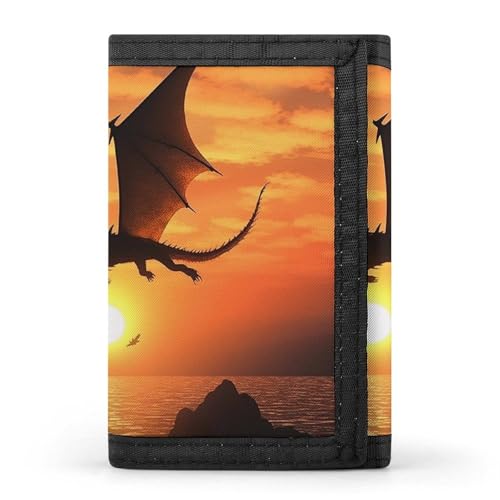 FZQVSGW Sea Sunset Flying Dragon Trifold Wallet Coin Purse With 8 Card Slots Credit Card Holder Divided Billfold Wallet, Sea Sunset Flying Dragon, Einheitsgröße, Modern von FZQVSGW