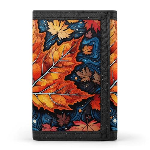 FZQVSGW Süße Eule Baby dreifach gefaltete Geldbörse Münzbörse mit 8 Kartenfächern Kreditkartenhalter geteilte Geldscheinfach Geldbörse, Gelbe Ahornblätter, Einheitsgröße, Modern von FZQVSGW