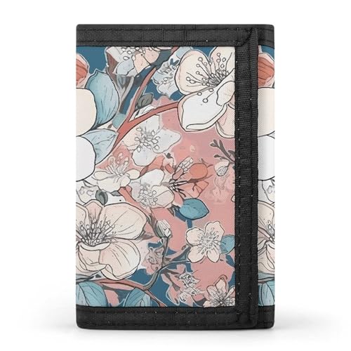 FZQVSGW Süße Eule Baby dreifach gefaltete Geldbörse Münzbörse mit 8 Kartenfächern Kreditkartenhalter geteilte Geldscheinfach Geldbörse, Pfirsichblättrige Blume, Einheitsgröße, Modern von FZQVSGW