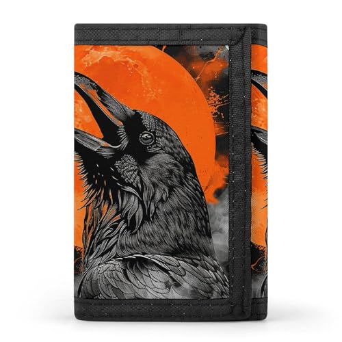 FZQVSGW Tropische Strandpalme, dreifach gefaltete Geldbörse, Münzgeldbörse mit 8 Kartenfächern, Kreditkartenhalter, geteilte Geldtasche, Krähe öffnet seinen Mund, Einheitsgröße, Modern von FZQVSGW