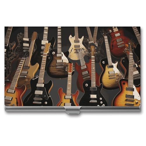 FZQVSGW Visitenkartenhalter, professionelles Visitenkartenetui, Metall, Namenskartenhalter, Kunst, Visitenkarte, Gitarren, Organizer, schlanke Tasche, Kartenhalter für Männer und Frauen, Bürozubehör von FZQVSGW
