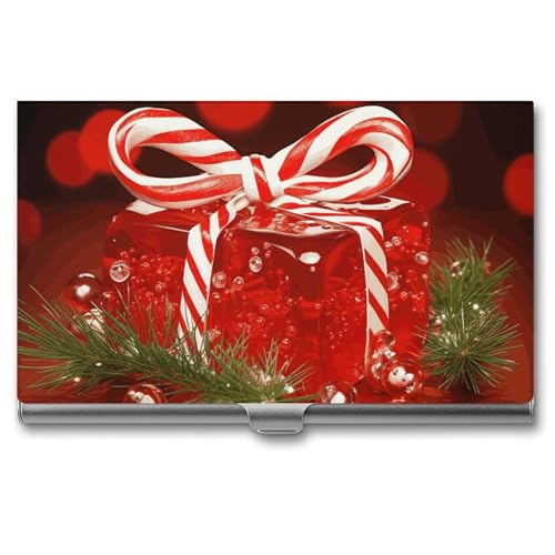 FZQVSGW Visitenkartenhalter, professionelles Visitenkartenetui, Metall, Namenskartenhalter, Kunst, Visitenkarte, Rot, Weihnachten, Süßigkeiten, Organizer, schlanke Tasche, Kartenhalter für Männer und von FZQVSGW