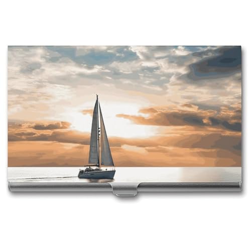 FZQVSGW Visitenkartenhalter, professionelles Visitenkartenetui, Metall, Namenskartenhalter, Kunst, Visitenkarte, Segelboot auf dem Meer, Organizer, schlanke Tasche, Kartenhalter für Männer und Frauen, von FZQVSGW