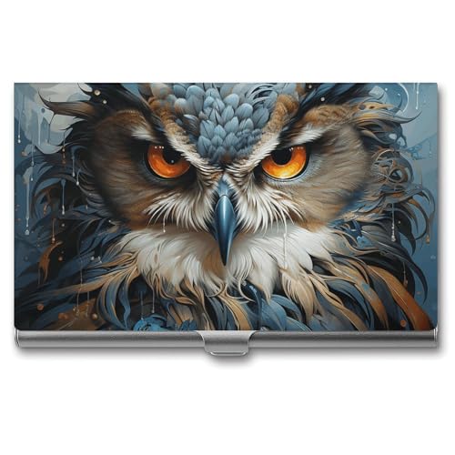 FZQVSGW Visitenkartenhalter Metall Slim Visitenkartenetui Ägyptische Pyramiden Pocket Kartenhalter für Frauen oder Männer Professionelle Geldbörse Namenskartenhalter Schnalle Stil Verschluss, eule von FZQVSGW