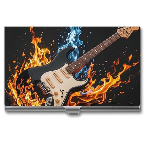 FZQVSGW Visitenkartenhalter Metall Slim Visitenkartenetui Die Hexe des Waldes Pocket Kartenhalter für Frauen oder Männer Professionelle Geldbörse Namenskartenhalter Schnalle Stil Verschluss E-Gitarre von FZQVSGW