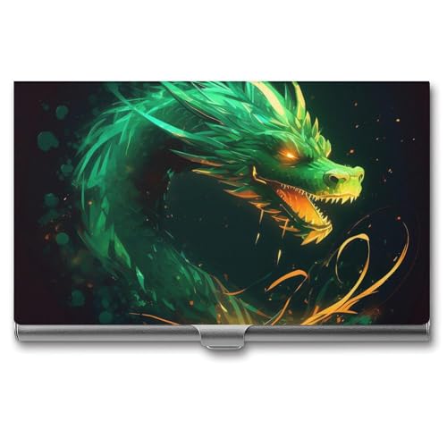 FZQVSGW Visitenkartenhalter Metall Slim Visitenkartenetui Dove Sun Art Pocket Karten Halter für Frauen oder Männer Professionelle Geldbörse Namenskartenhalter Schnalle Stil Shut, Green Dragon, One von FZQVSGW