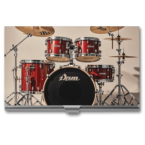 FZQVSGW Visitenkartenhalter Metall Slim Visitenkartenetui Drum Set Standard Pocket Kartenhalter für Damen oder Herren Professionelle Geldbörse Namenskartenhalter Schnalle Stil Verschluss von FZQVSGW
