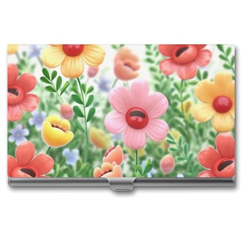 FZQVSGW Visitenkartenhalter Metall Slim Visitenkartenetui Happy Flower Pocket Kartenhalter für Damen oder Herren Professionelle Geldbörse Namenskartenhalter Schnalle Stil Verschluss von FZQVSGW