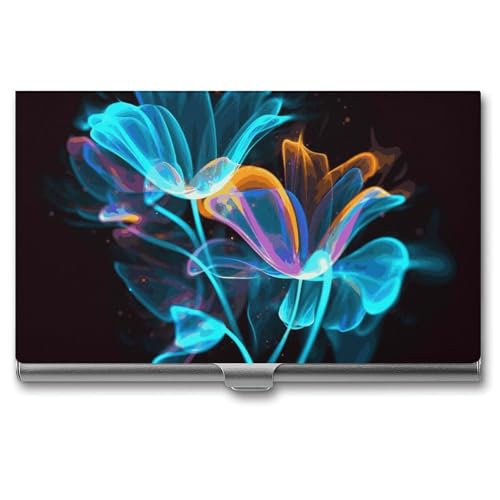 FZQVSGW Visitenkartenhalter Metall Slim Visitenkartenetui Neon Blumen Tasche Kartenhalter für Damen oder Herren Professionelle Geldbörse Namenskartenhalter Schnalle Stil Verschluss, Neonblumen von FZQVSGW