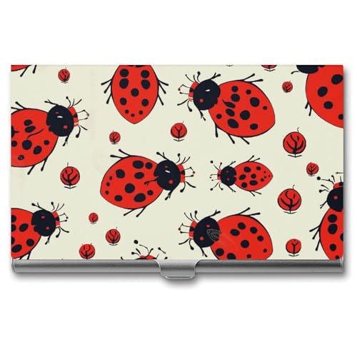 FZQVSGW Visitenkartenhalter Metall Slim Visitenkartenetui Neon Blumen Tasche Kartenhalter für Damen oder Herren Professionelle Geldbörse Namenskartenhalter Schnalle Stil Verschluss, Roter Marienkäfer von FZQVSGW