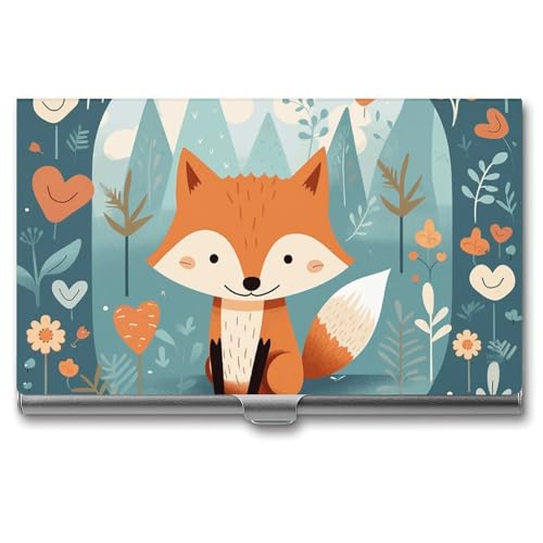 FZQVSGW Visitenkartenhalter Metall Slim Visitenkartenetui Tier Cartoon Elefant Pocket Kartenhalter für Frauen oder Männer Professionelle Geldbörse Namenskartenhalter Schnalle Stil Verschluss, Fuchs von FZQVSGW