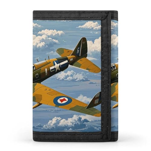 FZQVSGW Weltkrieg Flugzeug, dreifach gefaltete Geldbörse, Münzbörse mit 8 Kartenfächern, Kreditkartenhalter, geteilte Geldtasche, 2. Weltkrieg Flugzeug, Einheitsgröße, Modern von FZQVSGW