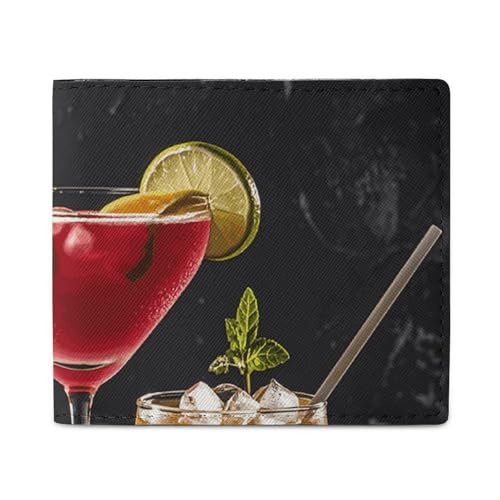 FZQVSGW Weltkrieg Flugzeug Geldbörse, Leder Bifold Wallet, Slim und Stylish PU Kartenhalter, kleine Münzbörse, Cocktailgläser und Weinflaschen, Einheitsgröße von FZQVSGW