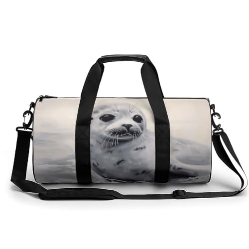 Harp Seal Painting Gym Bag Small Travel Duffle Bag with Compartment Carry On Weekender Bag for Women Men, Harfen-Siegelmalerei, 17.7in/9in/9in von FZQVSGW