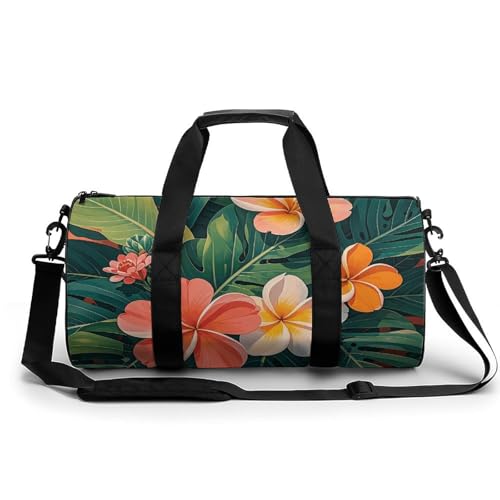 Harp Seal Painting Gym Bag Small Travel Duffle Bag with Compartment Carry On Weekender Bag for Women Men, Tropische Blumen und Laub, 17.7in/9in/9in von FZQVSGW