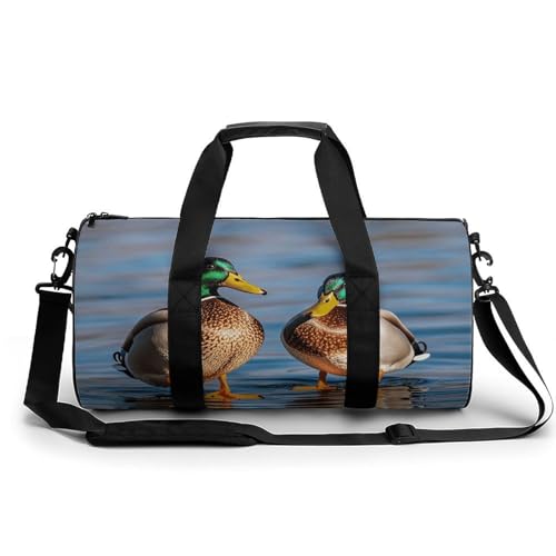 Husky Sporttasche mit Hundemuster, kleine Reisetasche mit Fach, Wochenendtasche für Damen und Herren, Zwei Stockenten, 17.7in/9in/9in von FZQVSGW