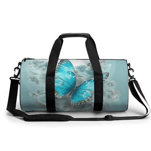 Libelle fliegt auf dem Teich, kleine Reisetasche mit Fach, Wochenendtasche für Damen und Herren, Hellblauer Schmetterling, 17.7in/9in/9in von FZQVSGW
