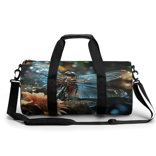 Libelle fliegt auf dem Teich, kleine Reisetasche mit Fach, Wochenendtasche für Damen und Herren, Libelle fliegt auf dem Teich, 17.7in/9in/9in von FZQVSGW
