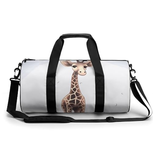Niedliche Dinosaurier-Sporttasche, kleine Reisetasche mit Fach, Handgepäck, Wochenendtasche für Damen und Herren, Niedliche Giraffe, 17.7in/9in/9in von FZQVSGW
