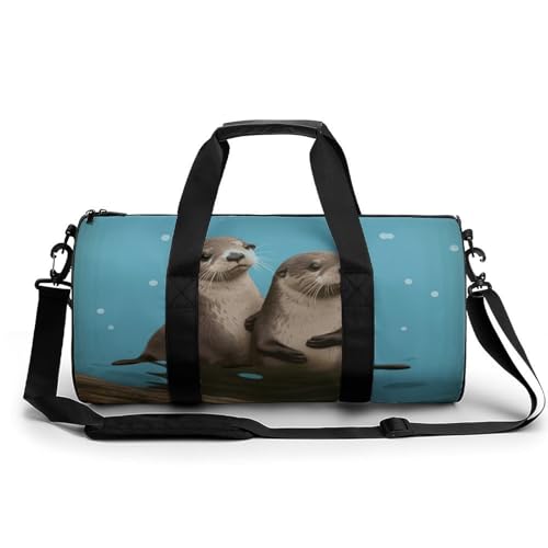 Niedliche Dinosaurier-Sporttasche, kleine Reisetasche mit Fach, Handgepäck, Wochenendtasche für Damen und Herren, Niedliche Otter, 17.7in/9in/9in von FZQVSGW