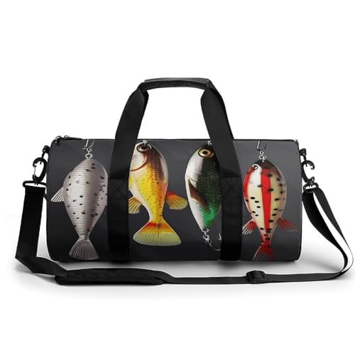 Niedliche Dinosaurier-Sporttasche, kleine Reisetasche mit Fach, Handgepäck, Wochenendtasche für Damen und Herren, Verschiedene Arten von Angelködern, 17.7in/9in/9in von FZQVSGW
