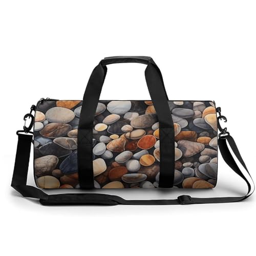 Rocks And Pebbles Sporttasche, kleine Reisetasche mit Fach, Wochenendtasche für Damen und Herren, Steine und Kieselsteine, 17.7in/9in/9in von FZQVSGW